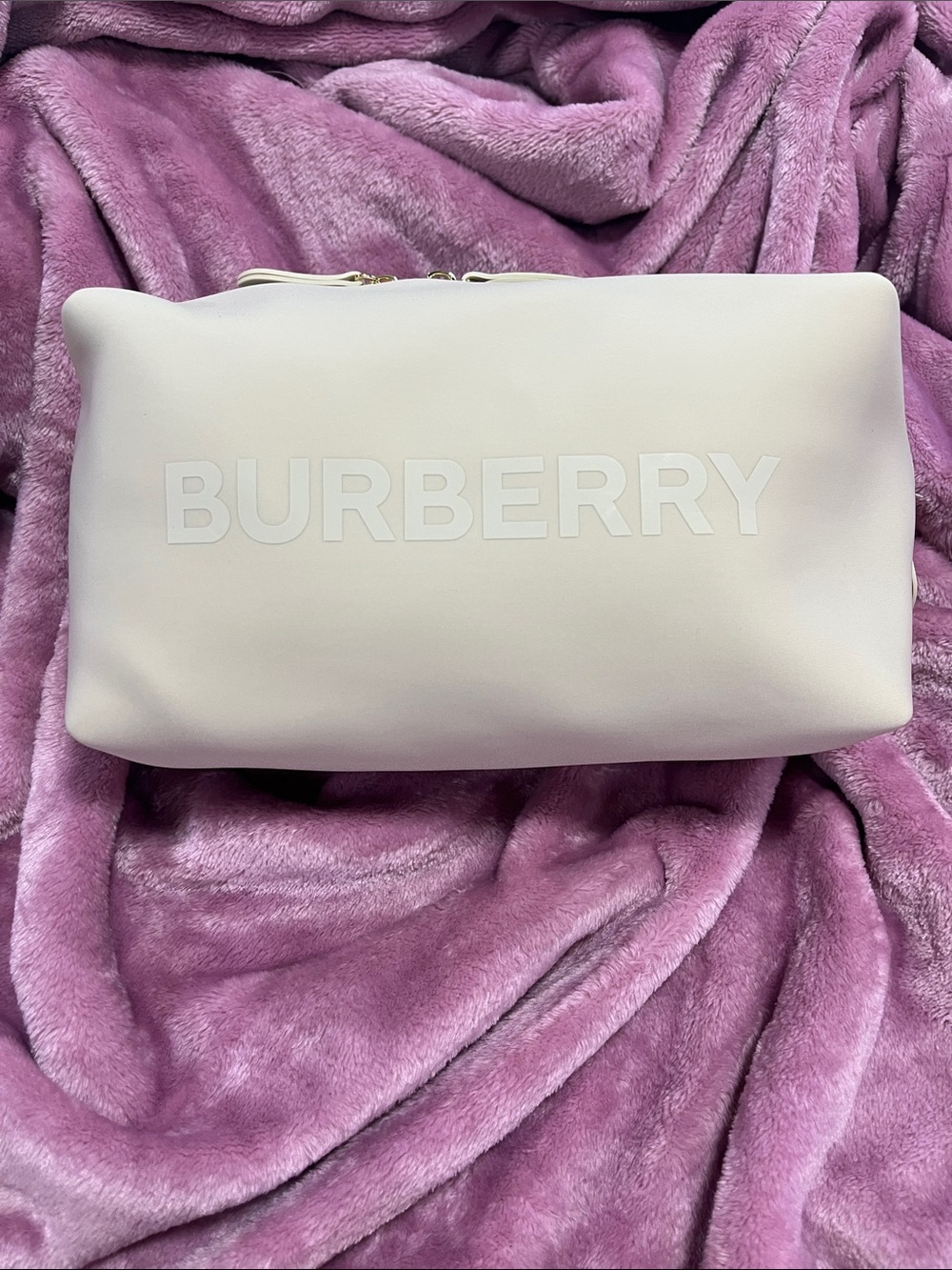 Burberry Cream Embossed Logo Cosmetic Pouch